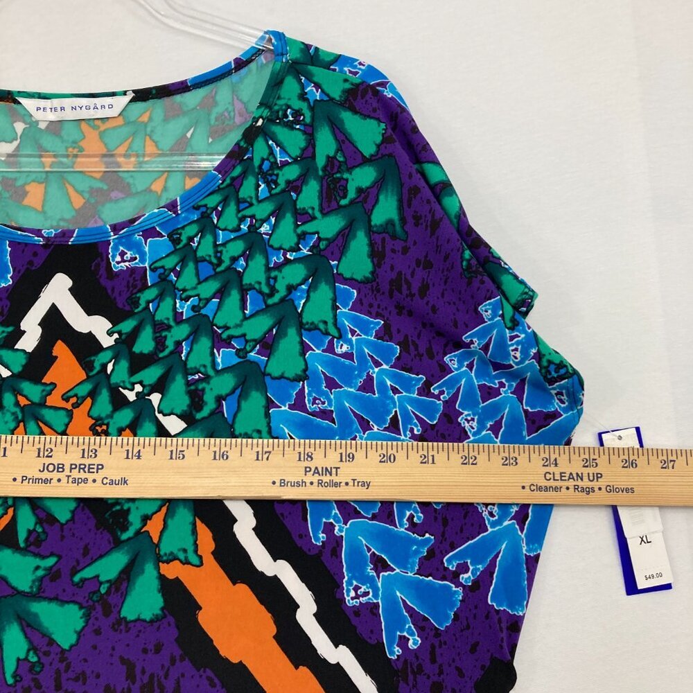 New Peter Nygard size XL Colorful Artsy Abstract Ruched Side Stretch‎ Knit Top - Picture 7 of 11